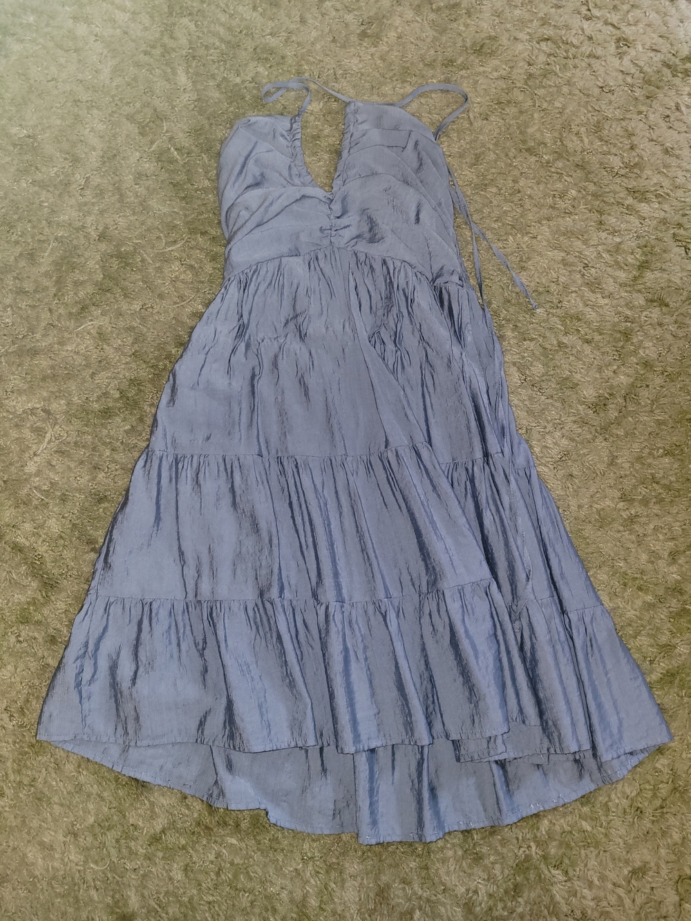 SHEIN Light Blue Tiered Backless V-Neck Dress